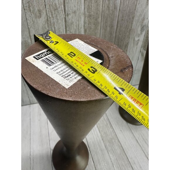 Vtg Mid Century Wooden Candlestick Holders Teak Color 12" & 10" Tall Set of 2 - Picture 9 of 9